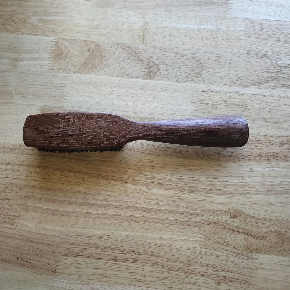 Vintage Avon Faux Wood Grain Hair Brush Black Bristles Brown Plastic Handle